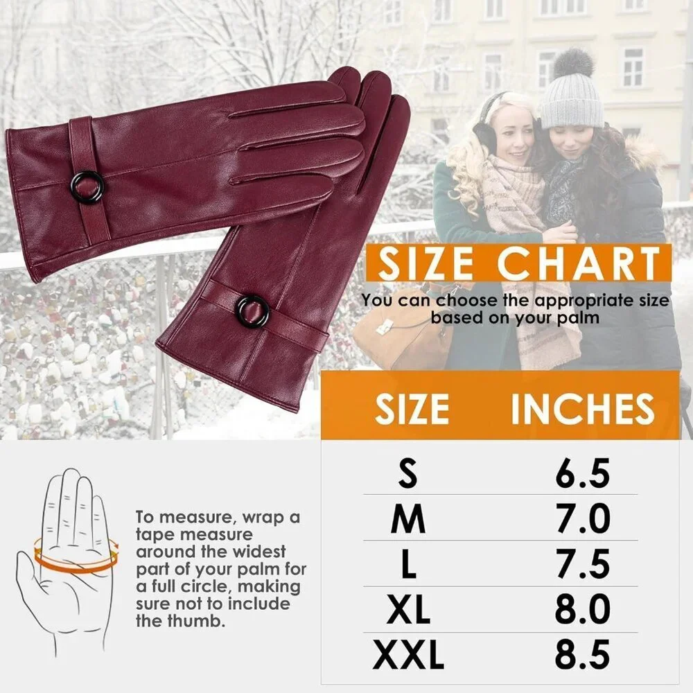 Women's Red Lambskin Leather Gloves Warm Touchscreen Winter Driving Gift
